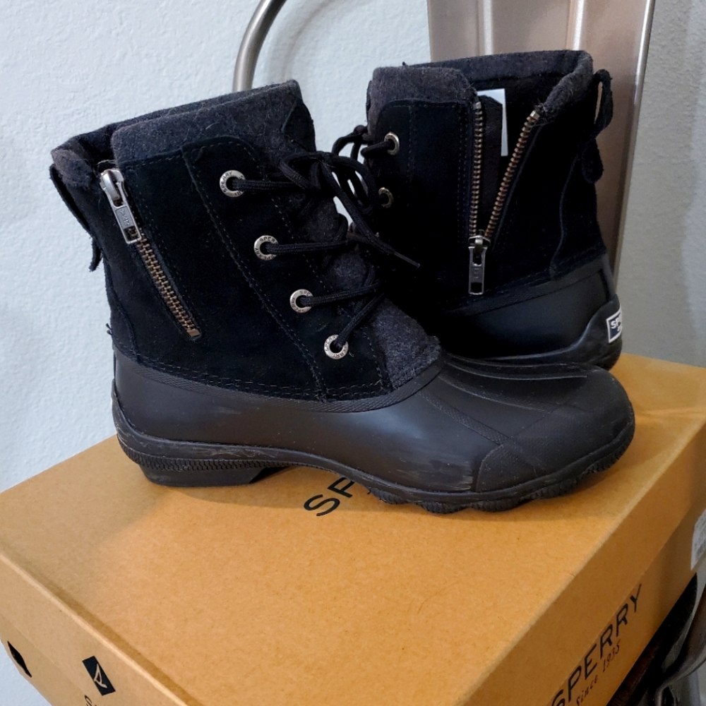 Sperry Syren DBL Suede Black Gray duck boot sz 7